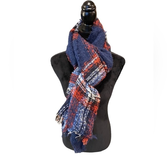 Tartan Plaid Scarf Red/White/Blue Women’s One Size - Picture 1 of 9